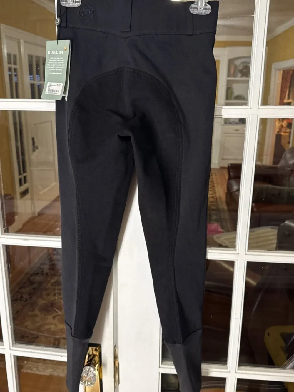 Dublin Riding Pants Wmn 24 Slender Black Solid Knee Patches Stretch Cotton NEW